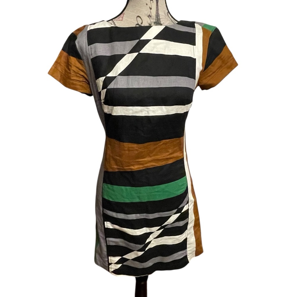 Derek Lam Black and Brown Striped Mini Dress - Picture 2 of 9